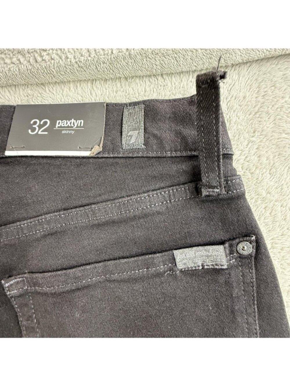 7 For All Mankind Paxtyn Jeans Mens 32x33 Black Skinny Stretch Dark Wash Denim - Picture 11 of 16
